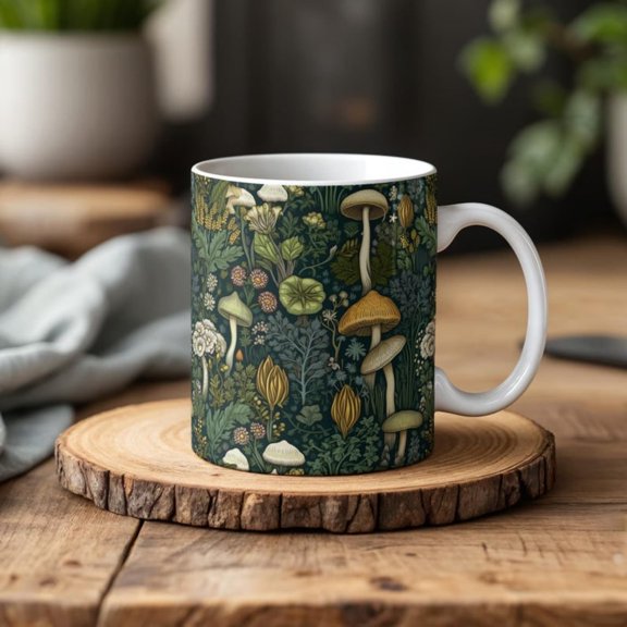 est Muom Coffee Mug - Botanil Woodland Aesthetic Gift - Nature Lovers Ceramic Mug - Fungi and Wild Plan Art - Home Dr.