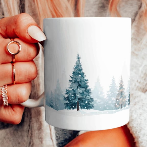 est Scenery Ceramic Mug, Winter Evergreens Coffee Cup, Cistmas Trees Teacup, Snowy Pines Mug, Winter Themed Mug, Choose Your Design.