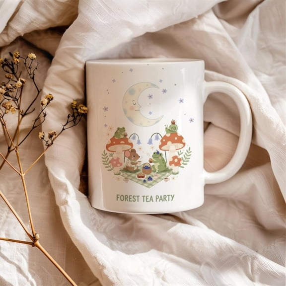 est Tea Party Mug, Whimsil Cottagre Gift, Frog and Mouse Picnic Cup, Woodland Animal Dr, Fairy Tale, Gift Tea Lover.