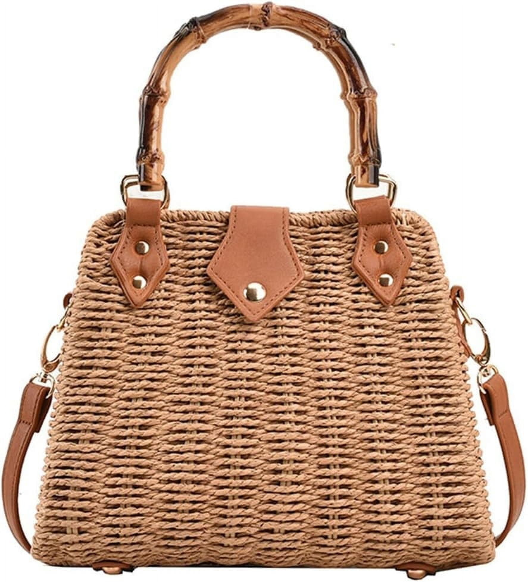 esunarty Women’s Summer Handwoven Straw Bag Top-Handle Purse & Crossbody Clutch, Khaki