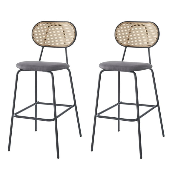 Set of 2 Industrial Bar Stools with Rattan Modern Design Style Dining Room