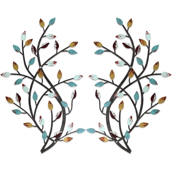etal Tree Leaf Wall Decor, Vine Olive Leaf Branch Wall Art, Wrought Iron Scroll Artwork, Decorative Wall Sculptures Above The Bed, Living Room, Hallway, Indoor and OutdoorS/Farmhouse