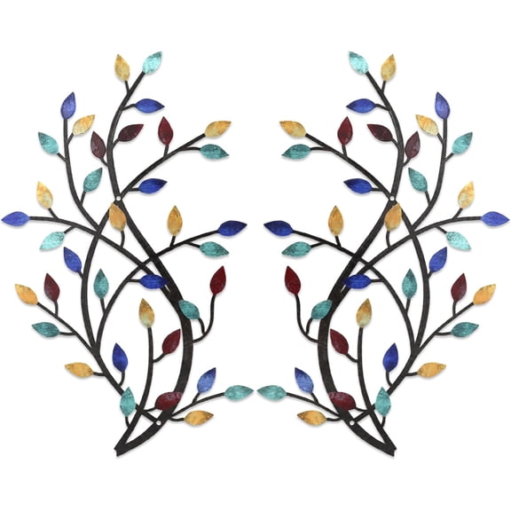 etal Tree Leaf Wall Decor, Vine Olive Leaf Branch Wall Art, Wrought Iron Scroll Artwork, Decorative Wall Sculptures Above The Bed, Living Room, Hallway, Indoor and OutdoorS/Blue