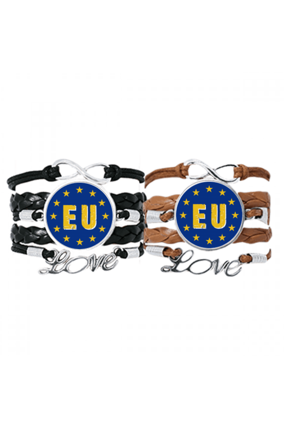 eu abbreviat union country bracelet hand strap leather wristband double set