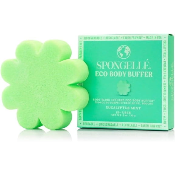SPONGELLÉ Eco Body Buffer, Body Wash Infused Bath Sponge, Eucalyptus Mint, 3 oz
