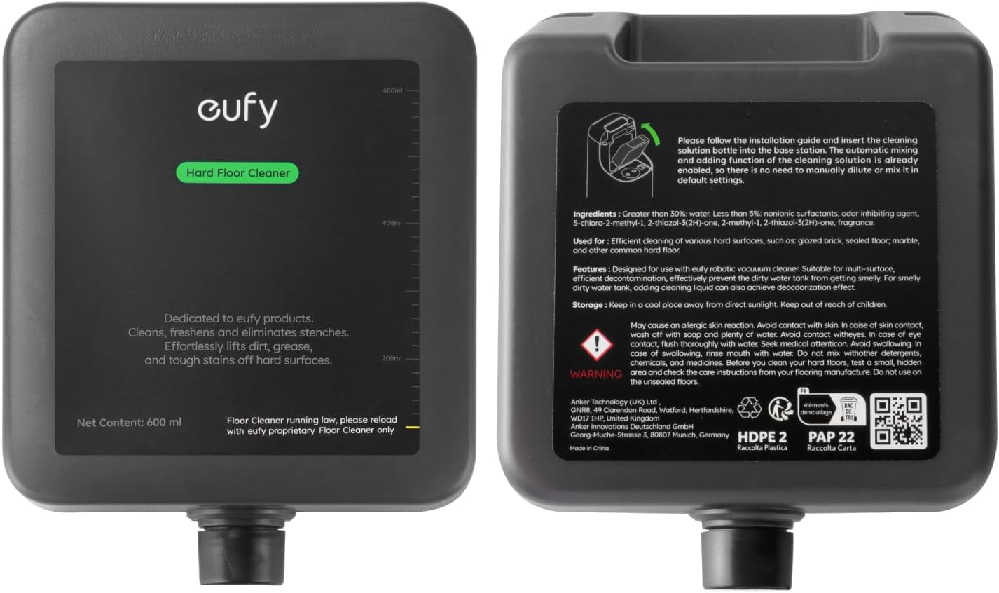 eufy Hard Floor Cleaner for Omni S1 Pro/S1, Safe and Gentle for Hand, Automatically Mix Without Manual Dilution, 600ml