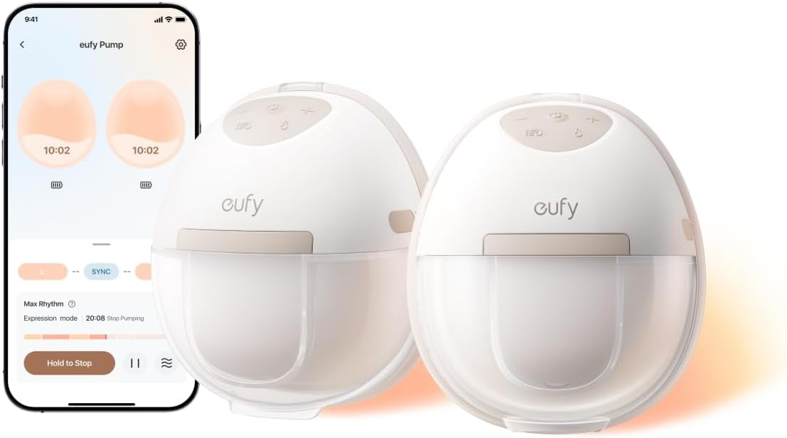 eufy Heated Wearable Breast Pump E20, 3 Heat Levels, Hands-Free Breast Pump with Innovative HeatFlow, Optimized Rhythm via App, Hospital-Grade Suction, Leakproof, Ultra-Slim and Quiet for in-Bra Use