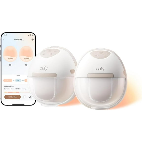 eufy Heated Wearable Breast Pump E20, 3 Heat Levels, Hands-Free Breast Pump with Innovative HeatFlow, Optimized Rhythm via App, Hospital-Grade Suction, Leakproof, Ultra-Slim and Quiet for in-Bra Use