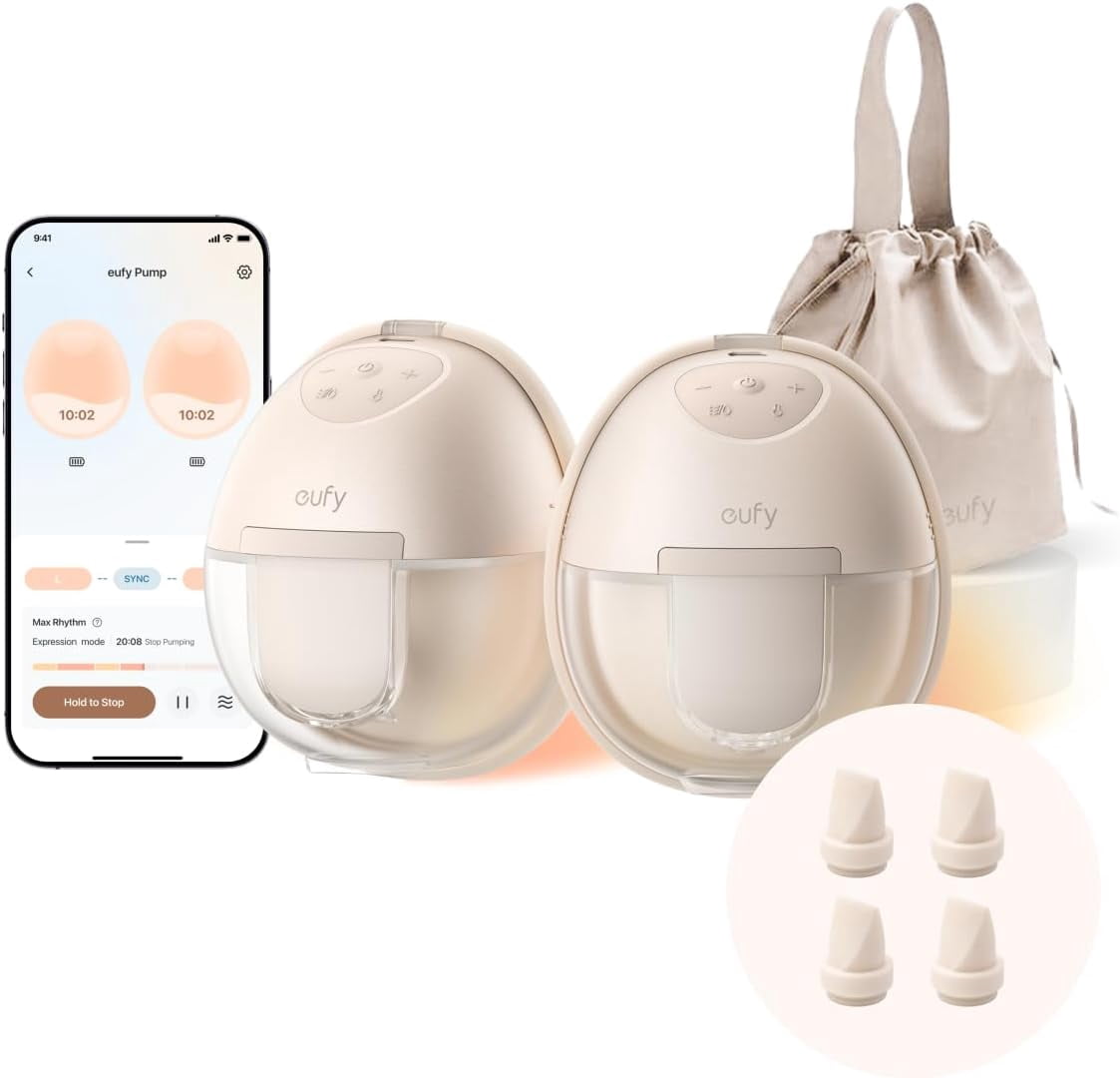eufy Heated Wearable Breast Pump S1 with Duckbill Valvue (4-Pack), Hands-Free Breast Pump with Industry-Leading HeatFlow™ Tech, App-Controlled OptiRhythm™, Hospital-Grade Suction and Leakproof
