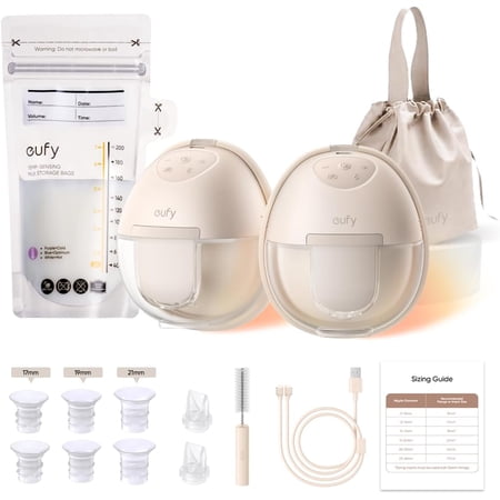 eufy Heated Wearable Breast Pump S1 with Milk Storage Bag, Hands-Free Breast Pump with Industry-Leading HeatFlow™ Tech, App-Controlled OptiRhythm™, Hospital-Grade Suction, Leakproof and Ultra-Quiet