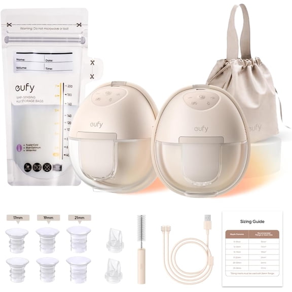 eufy Heated Wearable Breast Pump S1 with Milk Storage Bag, Hands-Free Breast Pump with Industry-Leading HeatFlow Tech, App-Controlled OptiRhythm, Hospital-Grade Suction, Leakproof and Ultra-Quiet