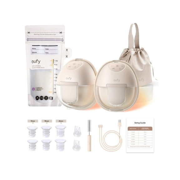 eufy Heated Wearable Breast Pump S1 with Milk Storage Bag (120 Pieces), Electric Hands-Free with Industry-Leading HeatFlow Tech, Hospital-Grade Suction, App-Control, in-Bra Use