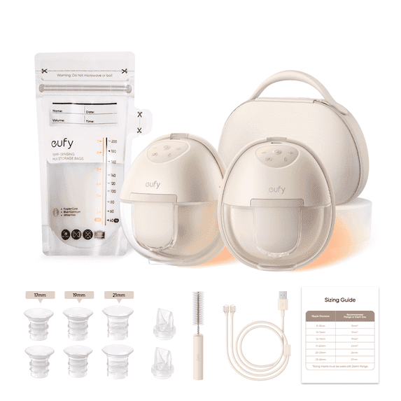 eufy Heated Wearable Breast Pump S1 Pro with Wireless Charging Case and Milk Storage Bag (120 Pieces), Electric Hands-Free with Industry-Leading HeatFlow Tech, in-Bra Use