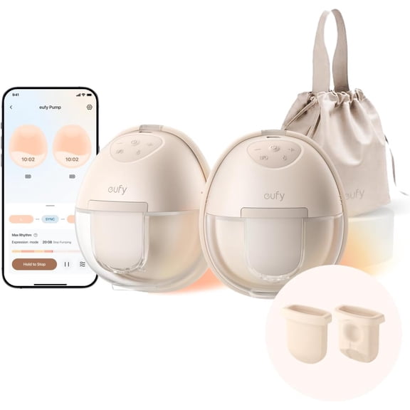 eufy Heated Wearable Breast Pump S1with Original Diaphragm (2-Pack), Hands-Free Breast Pump with Industry-Leading HeatFlow Tech, App-Controlled OptiRhythm,