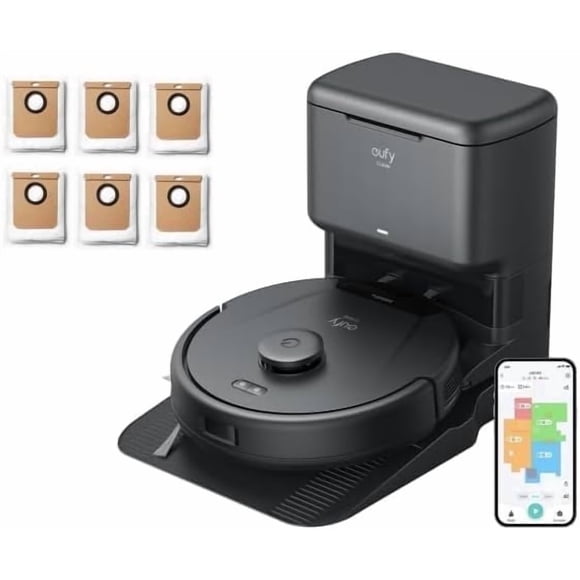 eufy Robot Vacuum L60 with Self Empty Station and official Dust Bags, Hair Detangling Technology, Up to 60 Days Hands Free Cleaning, 5,000 Pa Suction, Remove Hair
