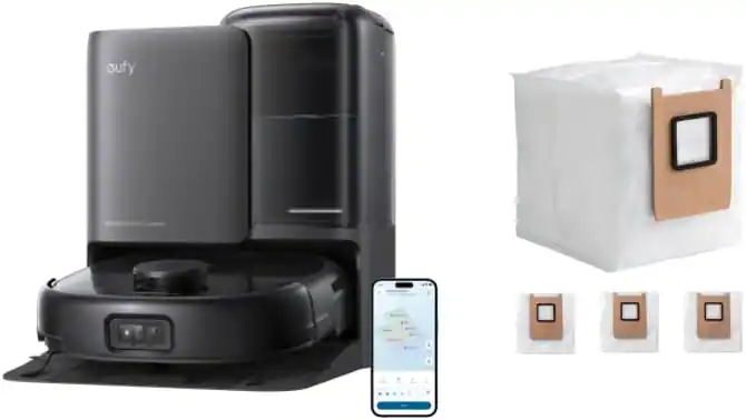 eufy Omni Robot Vacuum and Mop Combo E25 and Official Dust Bags, Self-Empty & Self-Cleaning All-in-One Station,HydroJet Always-Clean Roller Mop, Ideal for Pet Hair,Zero-Tangle Design