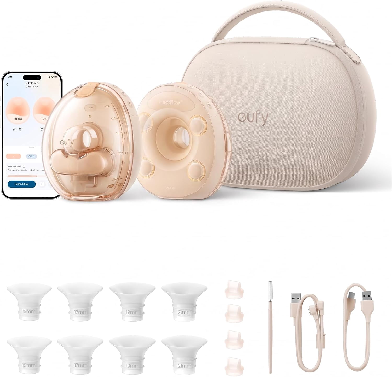 eufy Security Heated Massage Wearable Breast Pump S2 Pro, Charging Case