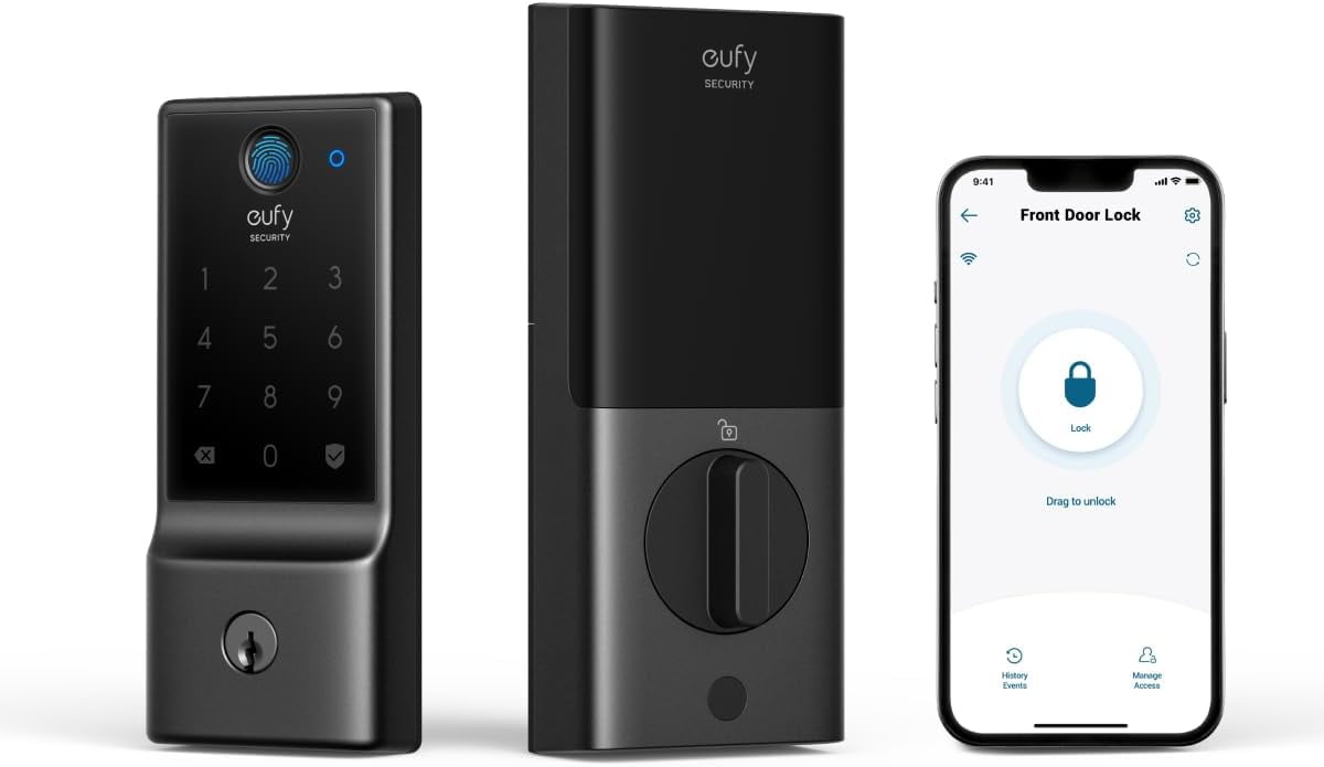 Anker eufy Security Smart Lock C220, Built-in Wi-Fi, Fingerprint Keyless Entry Door Lock, App Remote Control, 8Months Battery, IP53 Waterproof, BHMA Grade 3