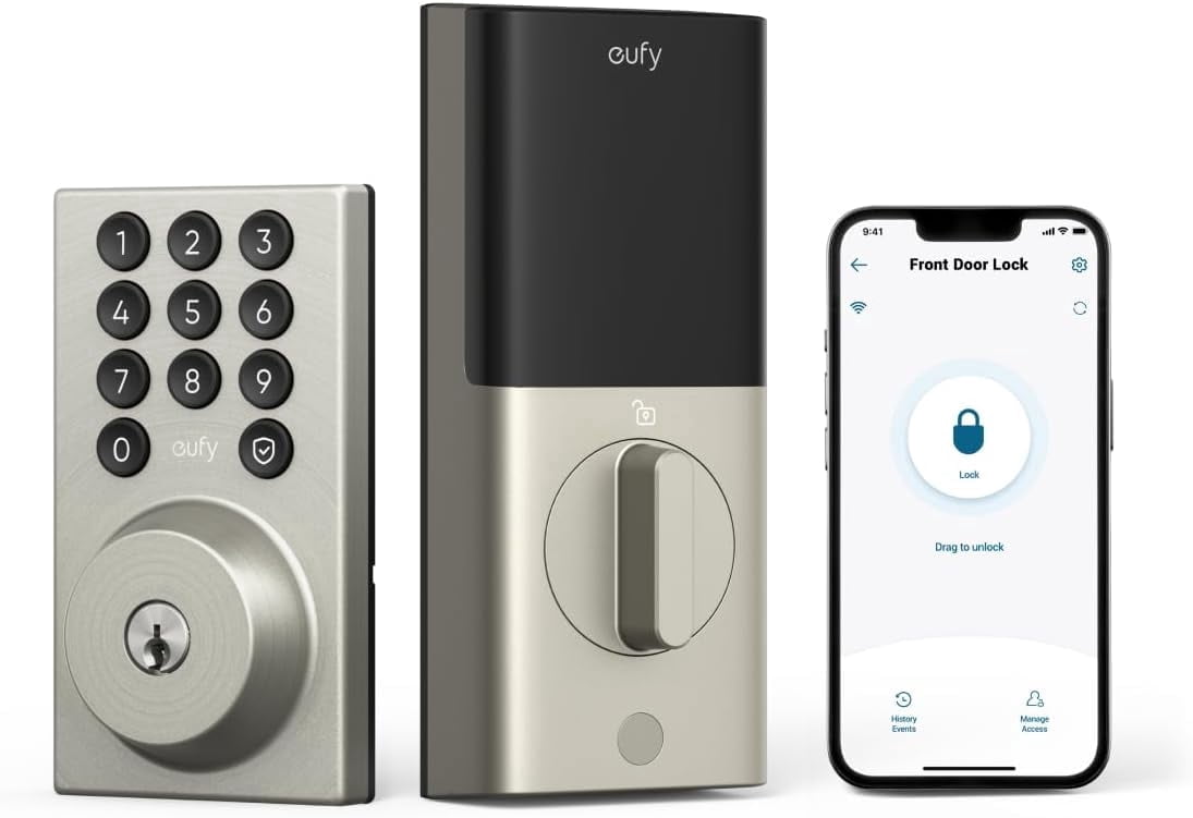 eufy Security Smart Lock C30, Keyless Entry Door Lock, Built-in WiFi Keypad Deadbolt for Front Door, No Bridge Required, Easy Installation, App Remote Control, Reliable Power, BHMA Grade 3, Nickel