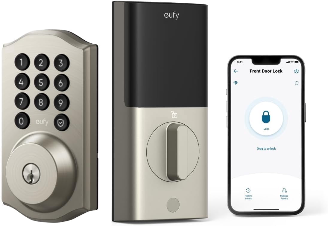 eufy Security Smart Lock C30, Keyless Entry Door Lock, Built-in WiFi Keypad Deadbolt for Front Door, No Bridge Required, Easy Installation, App Remote Control, Reliable Power, Traditional, Nickel