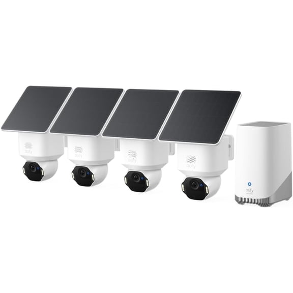 eufy Security SoloCam E42 4-Cam Kit (HomeBase S380), 4K Security Camera Wireless Outdoor, Solar Powered, AI Motion Tracking, Strobe Light, Pan & Tilt, Facial Recognition, Local Storage Up to 16 TB