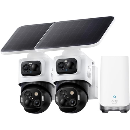 eufy Security eufyCam S4 2-Cam Kit, Solar Security Camera Wireless Outdoor, Triple Lens Bullet-PTZ Cam, 4K UHD, 360 Pan and Tilt, Auto Track, 8 Hybrid Zoom, Color Night Vision, Expandable Storage