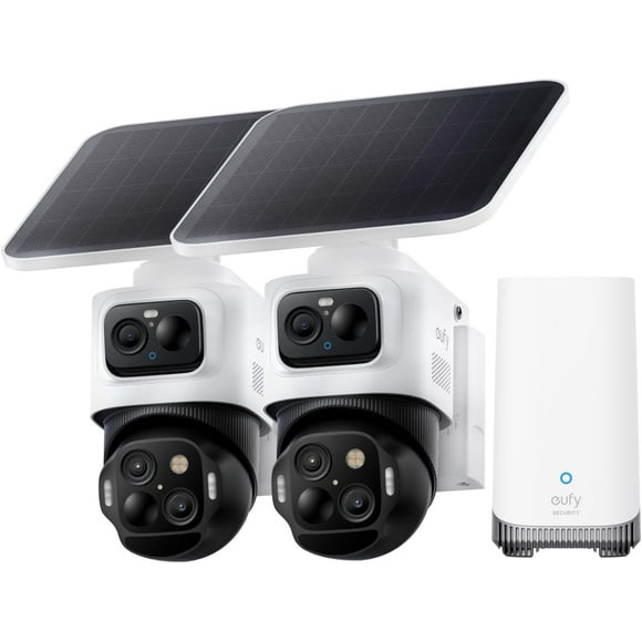 eufy Security eufyCam S4 2-Cam Kit, Solar Security Camera Wireless Outdoor, Triple Lens Bullet-PTZ Cam, 4K UHD, 360 Pan and Tilt, Auto Track, 8 Hybrid Zoom, Color Night Vision, Expandable Storage