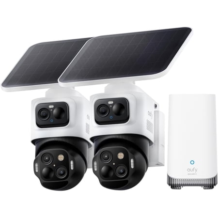 eufy Security eufyCam S4 2-Cam Kit, Solar Security Camera Wireless Outdoor, Triple Lens Bullet-PTZ Cam, 4K UHD, 360° Pan and Tilt, Auto Track, 8× Hybrid Zoom, Color Night Vision, Expandable Storage