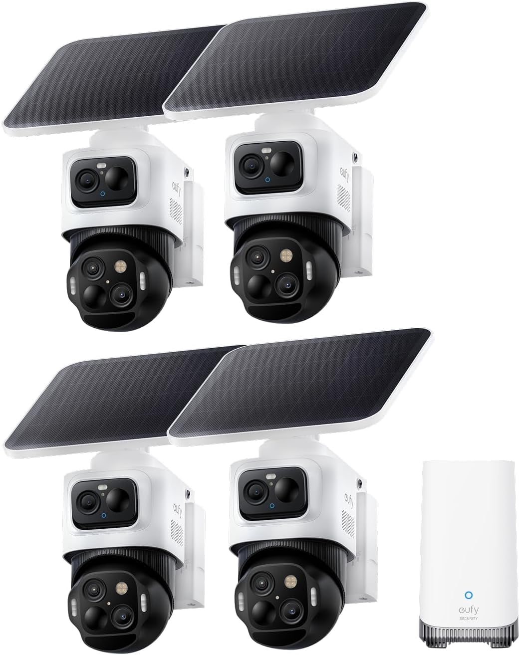 eufy Security eufyCam S4 4-Cam Kit, Solar Security Camera Wireless Outdoor, Triple Lens Bullet-PTZ Cam, 4K UHD, 360° Pan and Tilt, Auto Track, 8× Hybrid Zoom, Color Night Vision, Expandable Storage