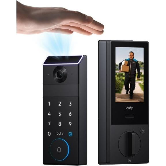 eufy Smart Lock FamiLock S3 Max with Palm Vein Recognition - Keyless Entry Door Lock for Front Door, 3-in-1 Wi-Fi Keypad Deadbolt+ 2K HDR Camera+ Doorbell, ANSI/BHMA Grade 1, Rear Lock Video Screen