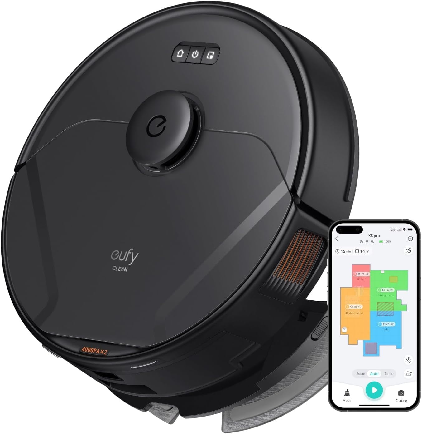 Eufy X8 Pro RoboVac, 4,000 Pa Suction, Roller Brush, Laser Eufy X8 Pro RoboVac, 4,000 Pa Suction, Roller Brush, Laser
