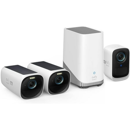 eufy eufyCam 3C Solar Powered 4K 2-Cam Kit with HomeBase 3, White, 2 Count