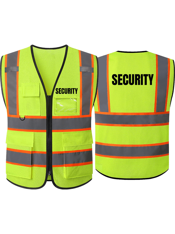 Safety Vest for Security Guards High Visibility Reflective Security Vest with Pockets Class 2 Hi Vis Work Vest Meets ANSI/ISEA