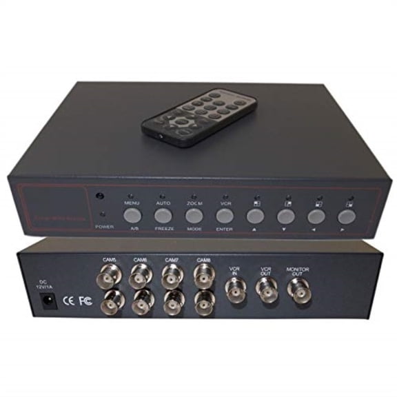 Evertech 8 Channel Analog CCTV Quad Processor Video Screen Switch Security Camera Splitter with Remote Control and Adapter
