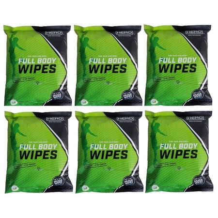 everyHERO Full Body Wipes for Adults 20-Count Unscented Extra Large 13"x 12" (6-Pack)