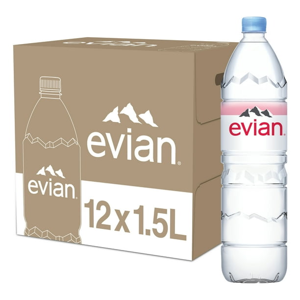 Evian Natural Spring Water, 1.5L Bottles, 12 Pack for Office