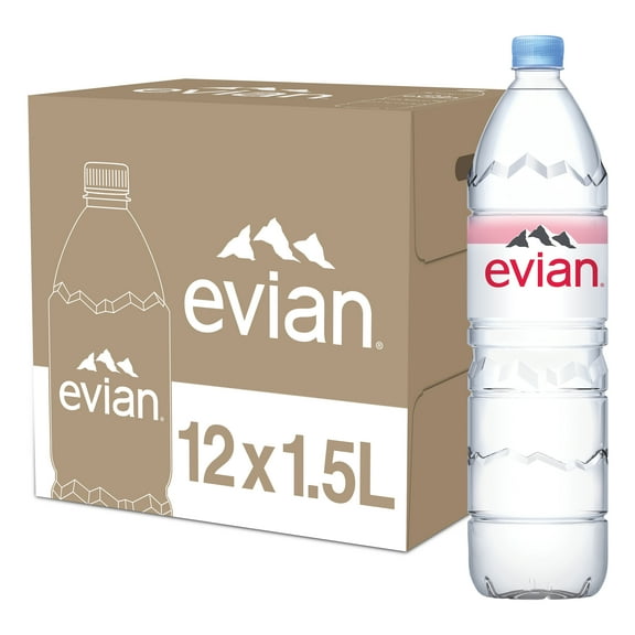 evian Natural Spring Drinking Water, 1.5 L, 12 Pack Bottles