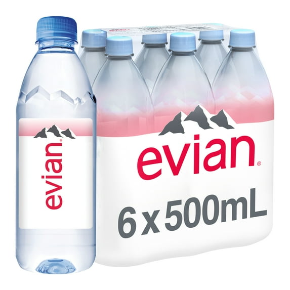 evian Natural Spring Water, 16.9 fl oz, 6 Pack Bottles