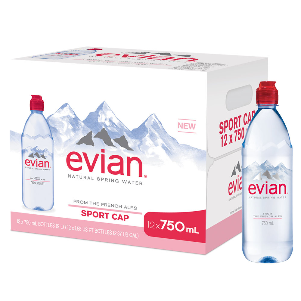 Evian Natural Spring Water, Sports Cap, 23.7 Fl Oz, 12 Ct