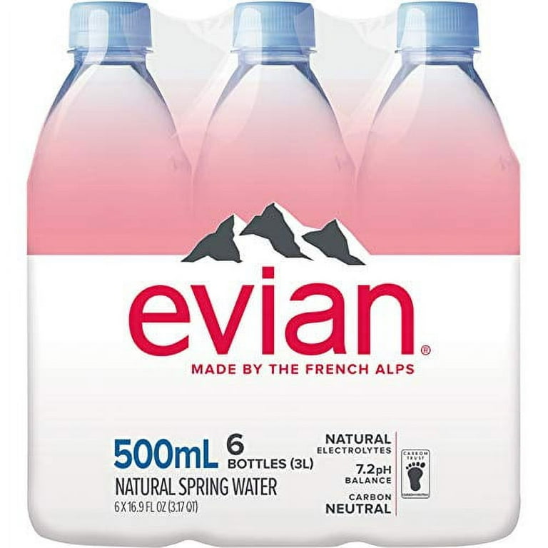 evian Natural Spring Water 500 mL/16.9 Fl Oz (Pack of 6), Bottled Naturally