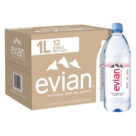Evian Natural Spring Water, 1 L bottle, 12 pack(Pack of 6)