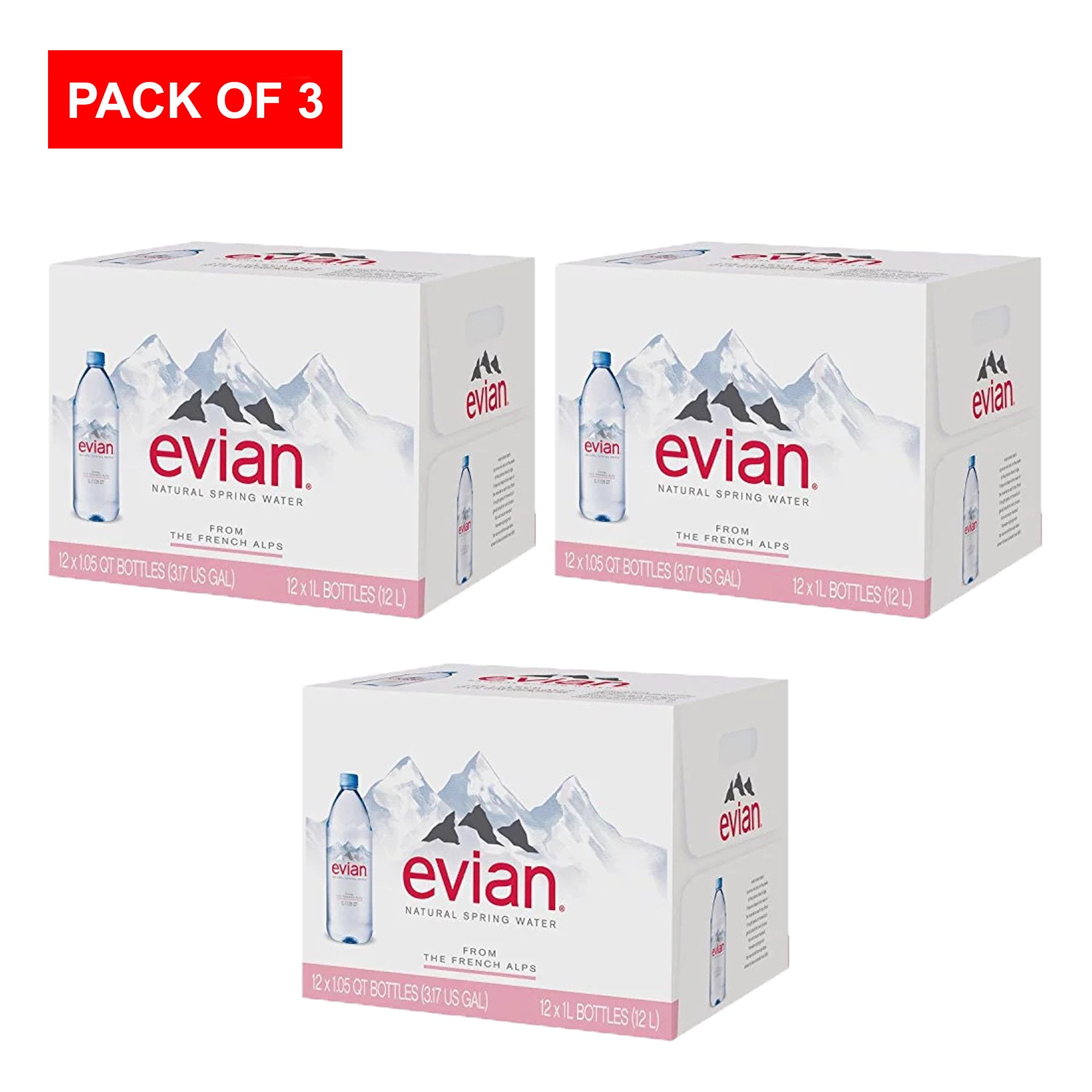 evian Natural Spring Water (One Case of 12 Individual Bottles, Each