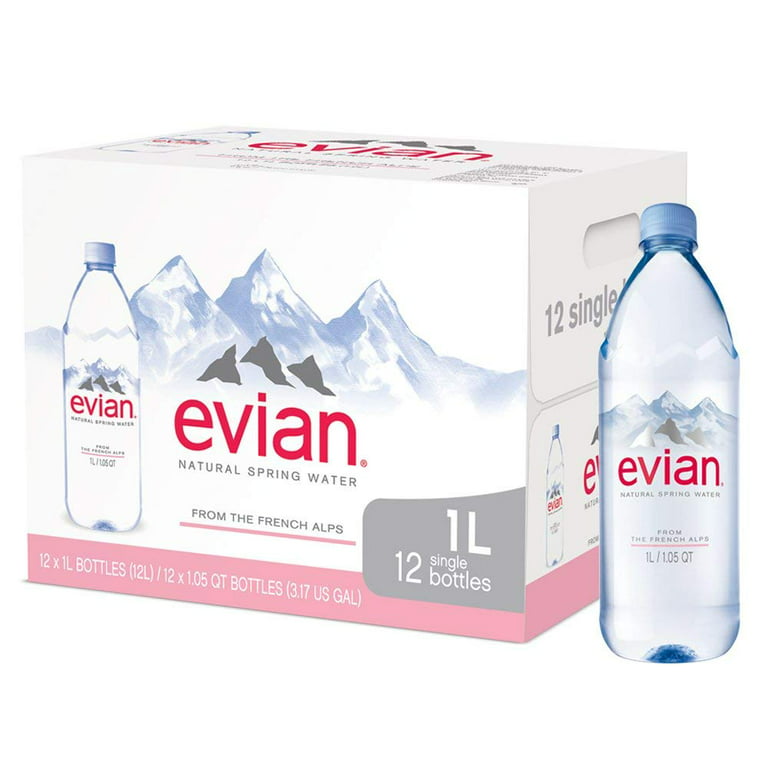 evian Natural Spring Water (One Case of 12 Individual Bottles, Each Bottle  is 1 Liter) Naturally Filtered Spring Water in Large Bottles 3 Cases (36
