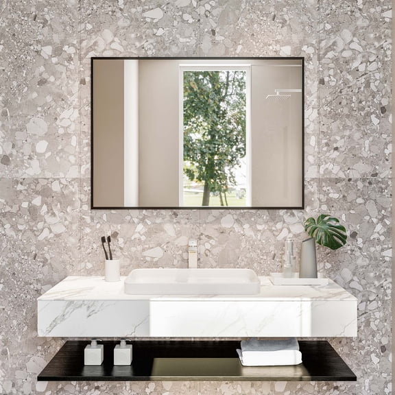 eviva  Black 42" x 30" Rectangular Black Metal Framed Mirror