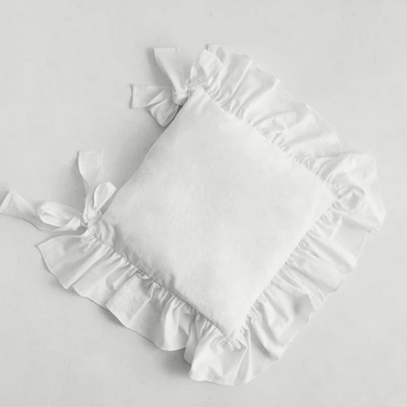 Farmhouse Indoor Chair Cushions for Dining Non-Slip Rocking Chair Cushions with Zipper Ruffled Cotton Seat Cushion for Kitchen White Retro Chair Pads with Ties 40*40cm White