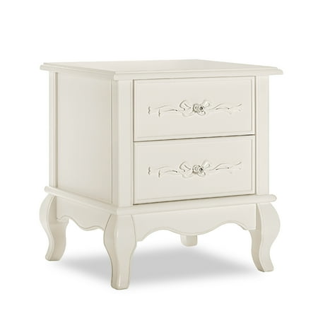 evolur Aurora Nightstand, Ivory Lace, Ample Storage