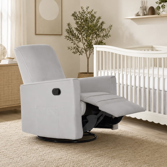 Evolur Raleigh Nursery Glider Recliner and Rocking Chair in Gray, 360° Swivel Motion, Multiple Recline Positions, Easy to Clean, FSC and Greenguard Gold Certified