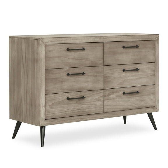 evolur Stilnovo Mid Century Double Dresser, Windsor Oak Grey