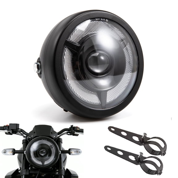 evomosa 5.75 Inch Motorcycle Headlight, Dot Approved 5-3/4" 5.75" Round LED Projection Headlight Motorcycle Headlight Headlamp High Low Beam for Cafe Racer E-bike Bobber Chopper