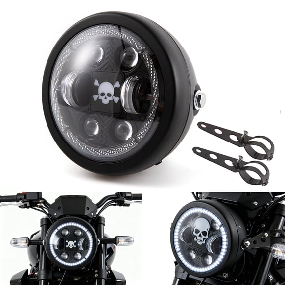 evomosa Motorcycle Universal 6.5" Headlight Round Headlamp with DRL Hi/Lo Beam for Motorbikes Cruisers Choppers Cafe racers
